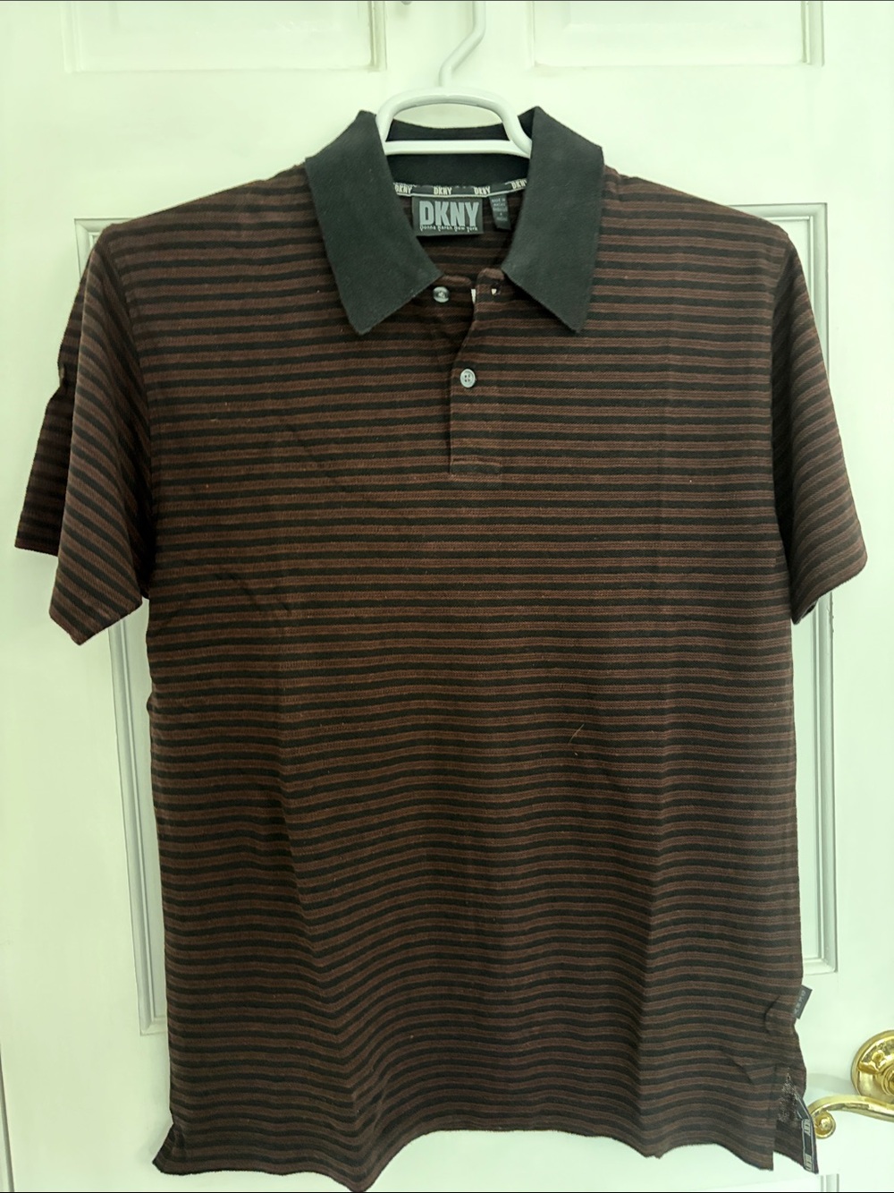 Dkny Brown & Black Striped Short-Sleeve Polo